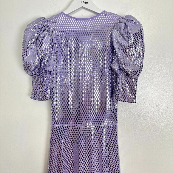 ROTATE Sierina Ruched Puff Sleeve Metallic Midi Dress in Purple Size US 0 - Picture 12 of 16